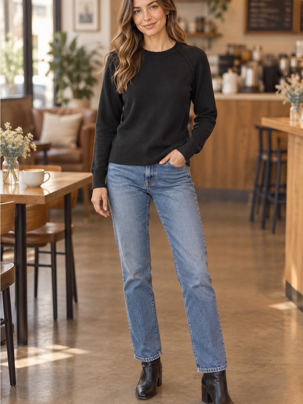 American Eagle Black Raglan Crewneck Sweater Women’s Medium
